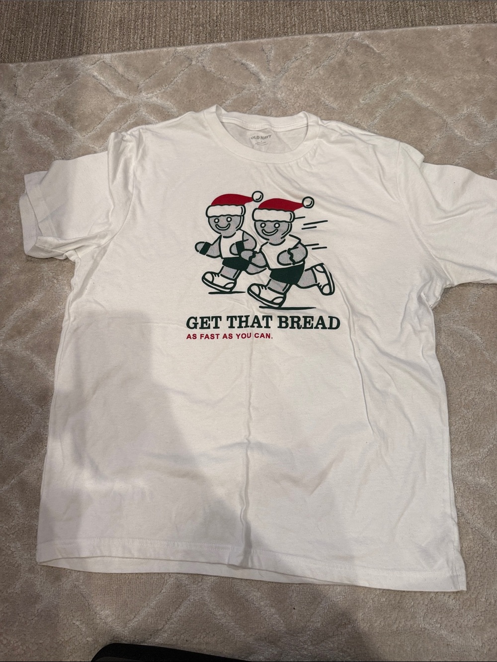 Old Navy White Short Sleeve Tee with Red & Black Holiday Graphic